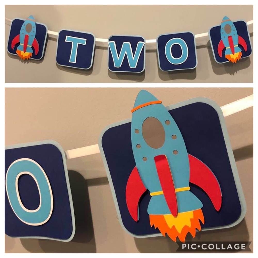 TWO Rocket Birthday Banner